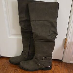 Shoe Dazzle Olive Over-the-Knee Buckle Strap Boots - Brand New